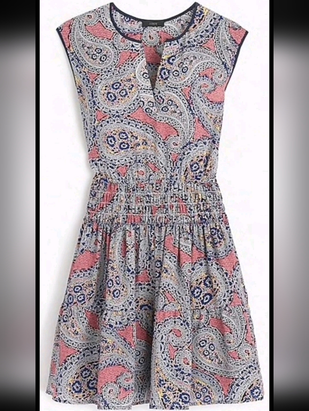 J.Crew Paisley Silk Boho Silk Mini Size 6 Smocked Waist Sleeveless Y2K Summer - Picture 6 of 6